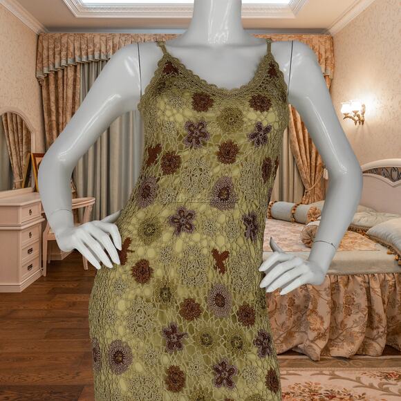 Sue Wong Dresses & Skirts - Vintage Sue Wong Granny Crochet Knit Spaghetti Dress S